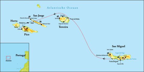 Routekaart Wandelvakantie Azoren - Portugal, 14 dagen