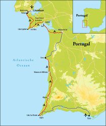 Routekaart Fietsreis Portugal, 8 dagen