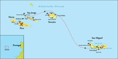 Routekaart Wandelreis Azoren - Portugal, 14 dagen