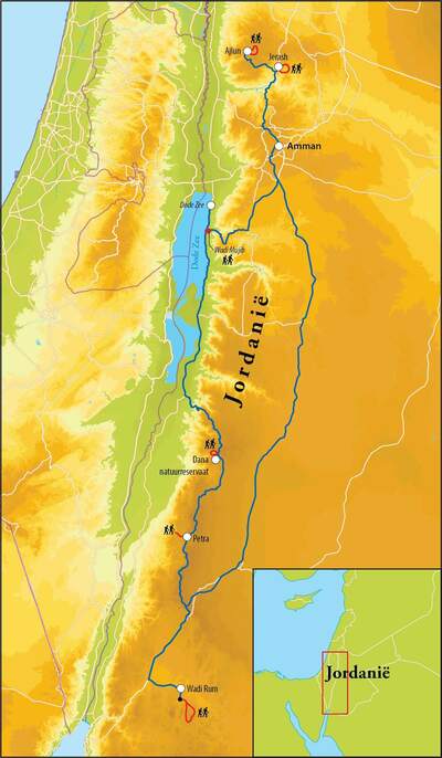Routekaart Wandelreis Jordanië, 9 dagen