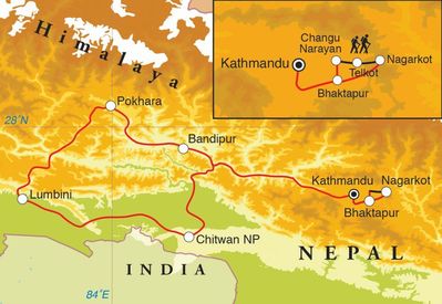 Routekaart Rondreis Nepal, 16 dagen
