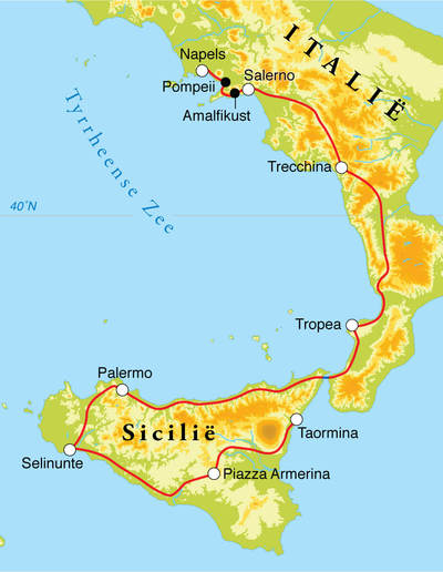 Routekaart Rondreis Zuid-Italië & Sicilië, 14 dagen