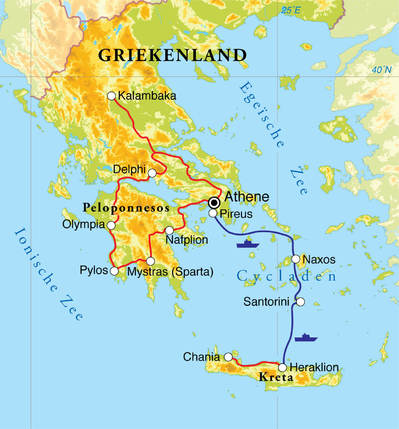 Routekaart Rondreis Griekenland, 18 dagen
