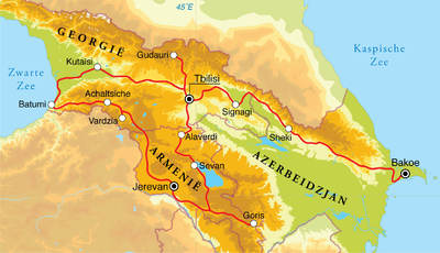 Routekaart Rondreis Azerbeidzjan, Armenië en Georgië, 21 dagen