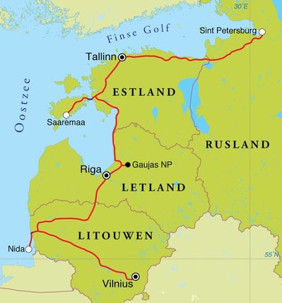 Routekaart Rondreis Litouwen, Letland, Estland & Sint-Petersburg, 14 dagen