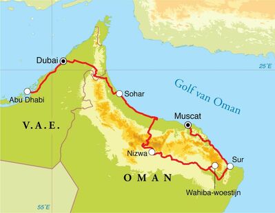 Routekaart Rondreis Oman, Dubai en Abu Dhabi, 12 dagen