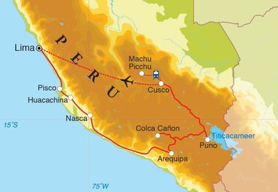 Routekaart Rondreis Peru, 21 dagen