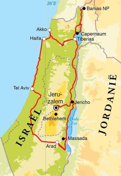 Routekaart Rondreis Israël, 12 dagen
