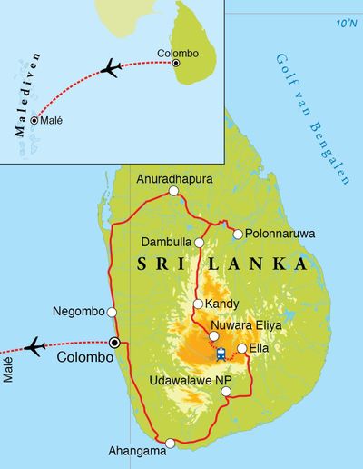 Routekaart Rondreis Sri Lanka & Malediven, 21 dagen