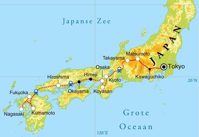 Routekaart Rondreis Japan, 22 dagen