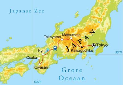 Routekaart Rondreis Japan, 15 dagen