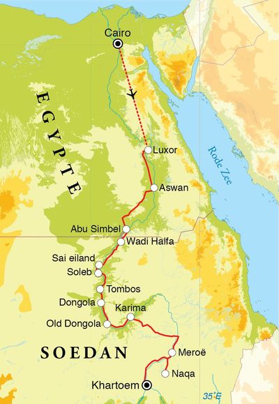 Routekaart Rondreis Egypte & Soedan, 20 dagen