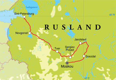 Routekaart Rondreis Rusland, 14 dagen