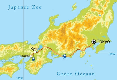 Routekaart Rondreis Japan, 10 dagen