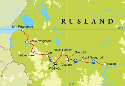 Routekaart Rondreis Rusland, 18 dagen