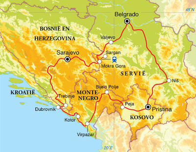 Routekaart Rondreis Servië, Bosnië en Herzegovina, Kroatië, Montenegro & Kosovo, 15 dagen