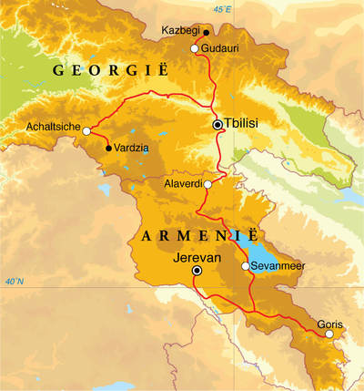 Routekaart Rondreis Armenië & Georgië, 15 dagen