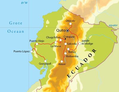 Routekaart Rondreis Ecuador, 19 dagen