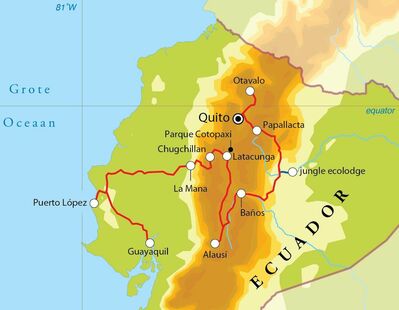 Routekaart Rondreis Ecuador, 19 dagen