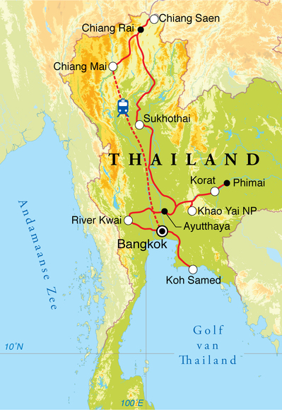 Routekaart Rondreis Thailand, 21 dagen