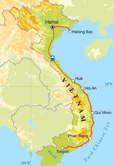 Routekaart Rondreis Vietnam, 16 dagen