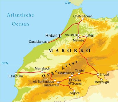 Routekaart Rondreis Marokko, 21 dagen