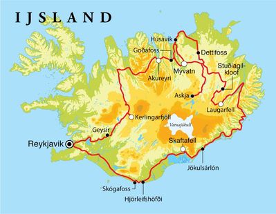 Routekaart Rondreis IJsland, 15 dagen kampeerreis