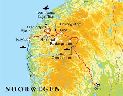 Routekaart Rondreis Noorwegen, 12 dagen