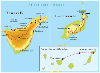 Routekaart Rondreis Lanzarote & Tenerife, 8 dagen