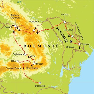 Routekaart Rondreis Roemenië & Moldavië, 15 dagen
