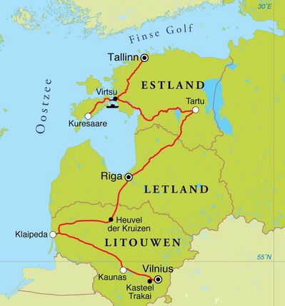 Routekaart Rondreis Estland, Letland & Litouwen, 12 dagen