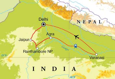 Routekaart Rondreis India, 15 dagen