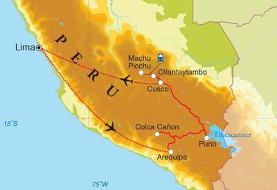 Routekaart Rondreis Peru, 14 dagen