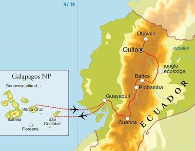 Routekaart Rondreis Ecuador & Galapagos, 21 dagen