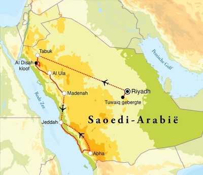 Routekaart Rondreis Saoedi-Arabië, 12 dagen