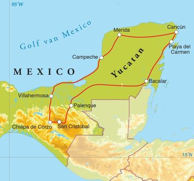 Routekaart Rondreis Mexico, 16 dagen