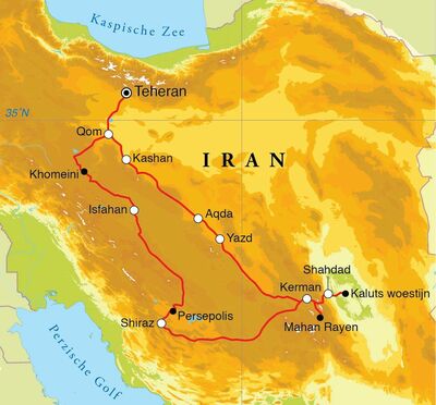 Routekaart Rondreis Iran, 16 dagen
