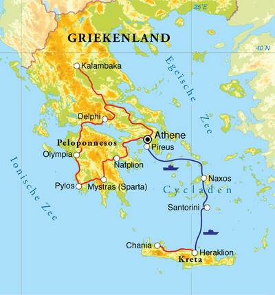 Routekaart Rondreis Griekenland, 18 dagen