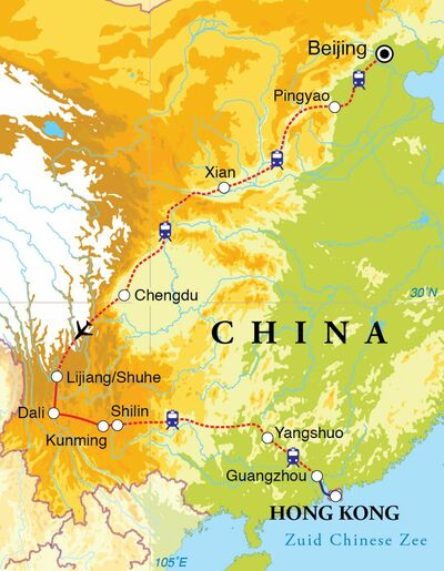 Routekaart Rondreis China, 24 dagen