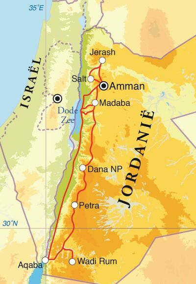 Routekaart Rondreis Jordanië, 12 dagen