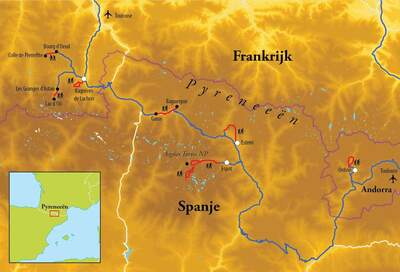 Routekaart Wandelreis Pyreneeën, 13 dagen