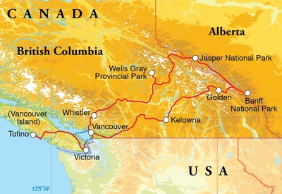 Routekaart Rondreis Canada, 19 dagen kampeerreis