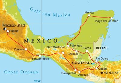 Routekaart Rondreis Mexico, Guatemala & Honduras, 24 dagen