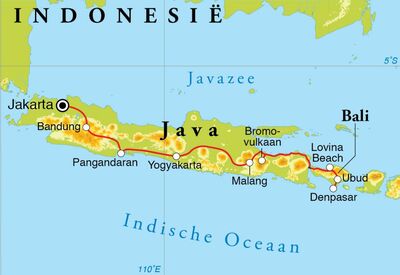 Routekaart Rondreis Java & Bali, 18 dagen