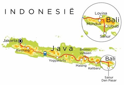 Routekaart Java & Bali, 22 dagen