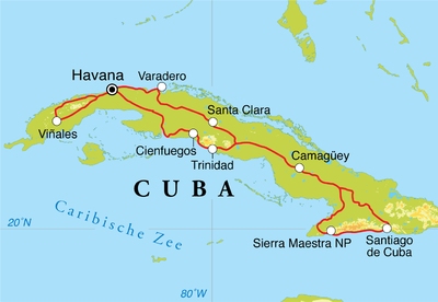Routekaart Rondreis Cuba, 20 dagen