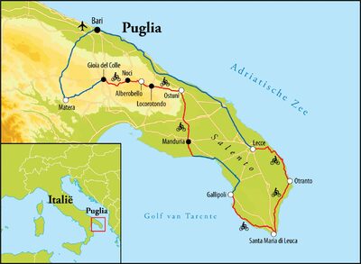 Routekaart Fietsreis Puglia - Italië, 8 dagen