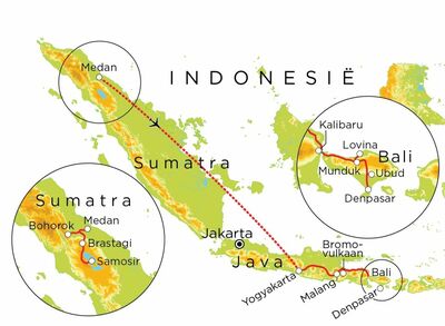 Routekaart Sumatra, Java & Bali, 22 dagen