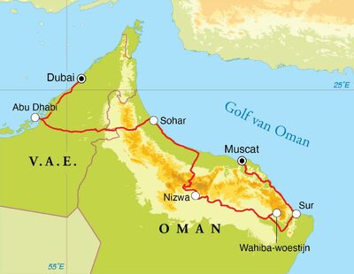 Routekaart Rondreis Oman, Abu Dhabi en Dubai, 12 dagen