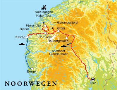 Routekaart Rondreis Noorwegen, 12 dagen